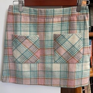 Plaid Mini Skirt in Pink and Teal